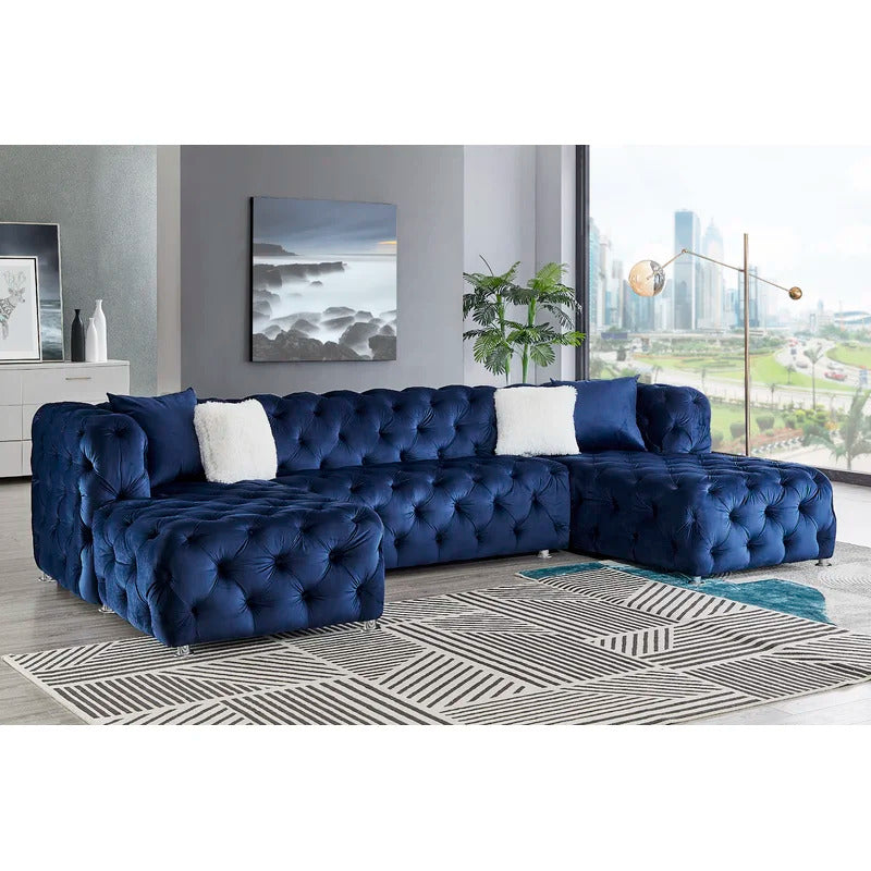 U Shape Sofa Set: Velvet 5 Seater Sofa Set