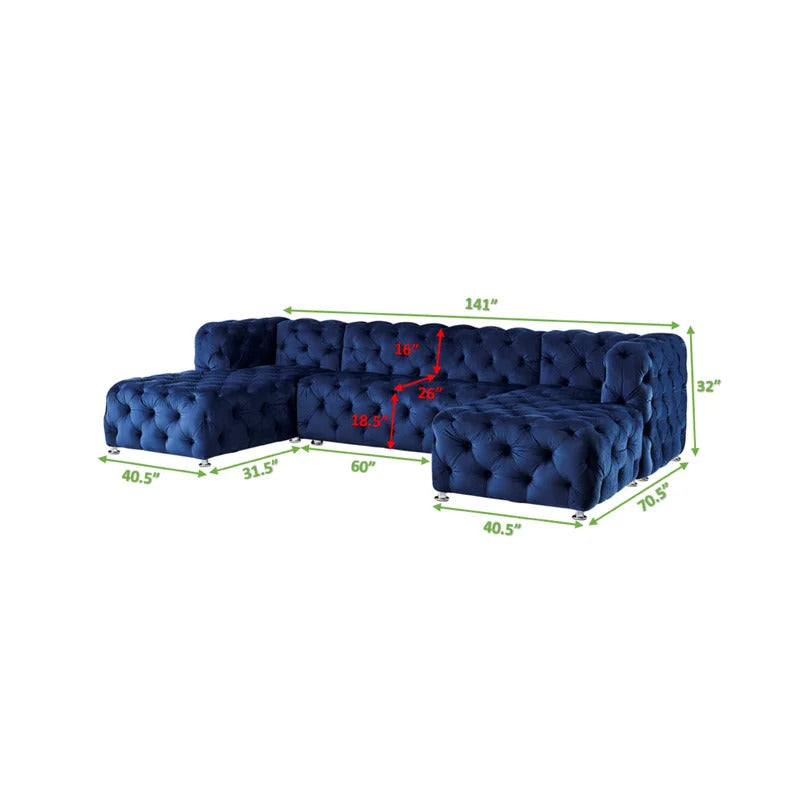 U Shape Sofa Set: Velvet 5 Seater Sofa Set