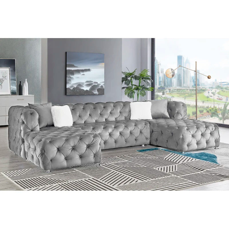 U Shape Sofa Set: Velvet 5 Seater Sofa Set
