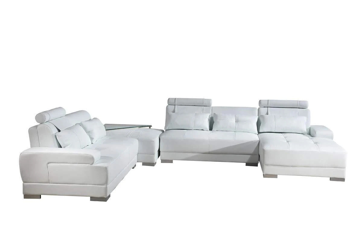 U Shape Sofa Set: White Ottoman Leatherette Sectional Sofa Set