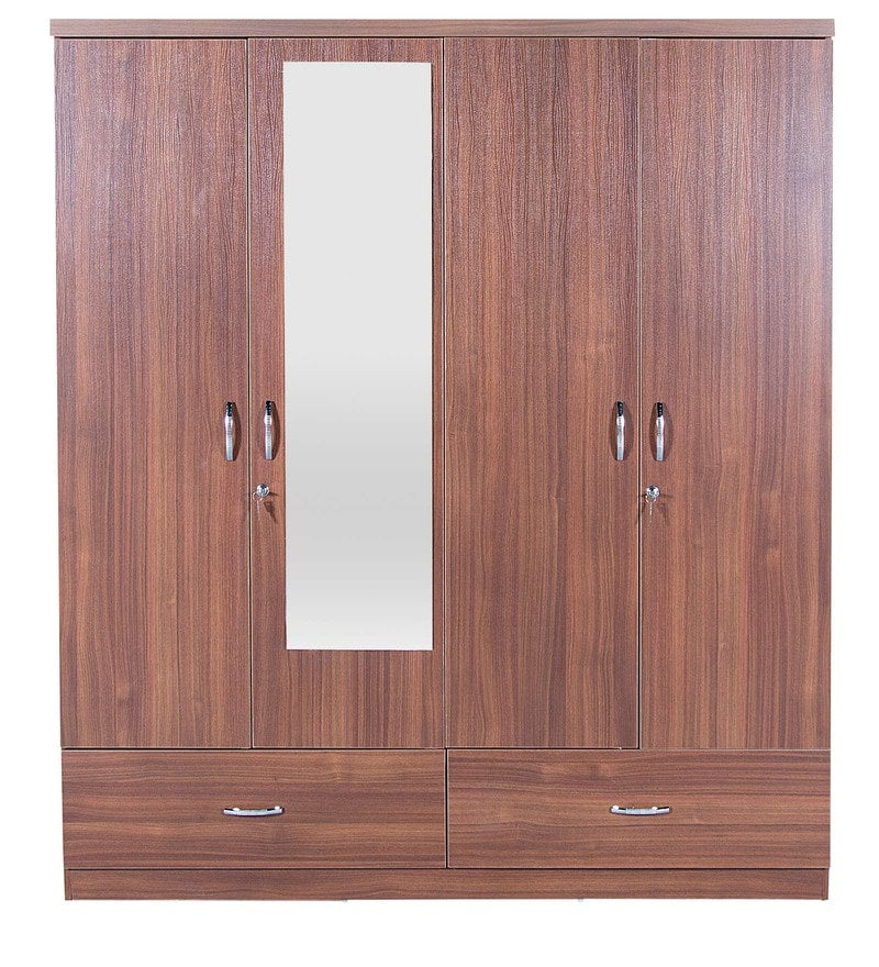Wardrobe: Walnut Colour with Ultima Four Door Wardrobe With Mirror