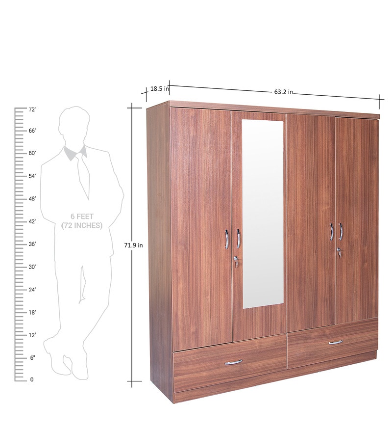 Wardrobe: Walnut Colour with Ultima Four Door Wardrobe With Mirror