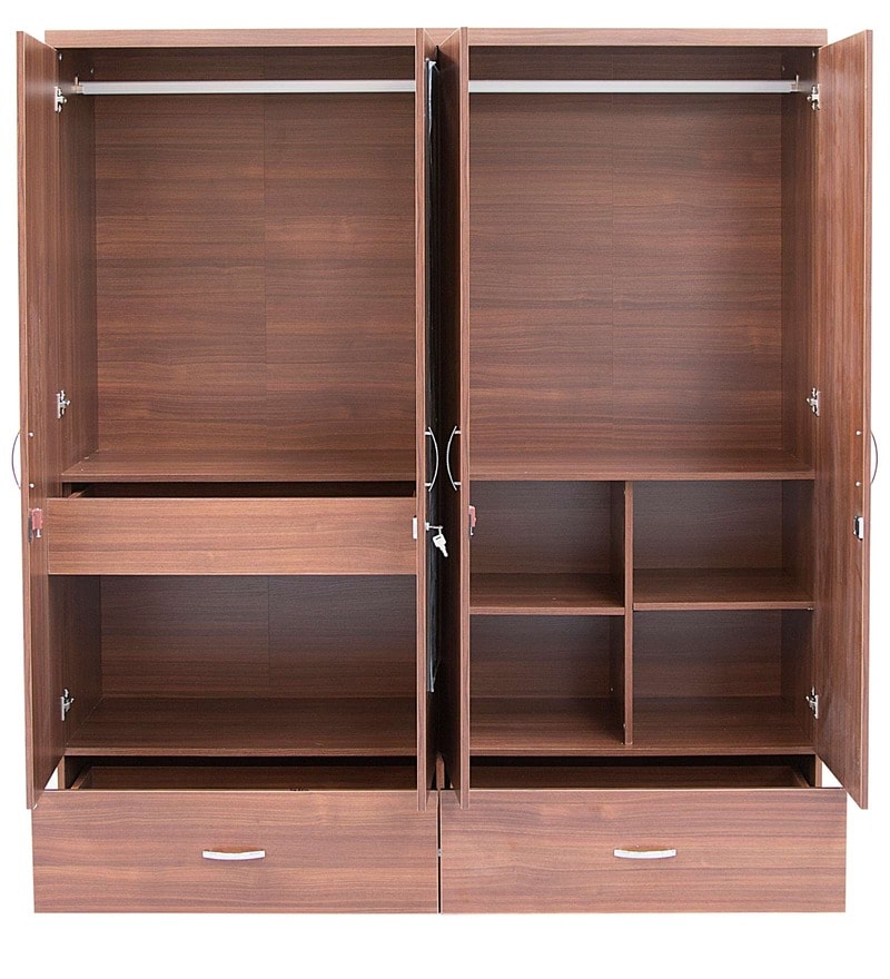 Wardrobe: Walnut Colour with Ultima Four Door Wardrobe With Mirror
