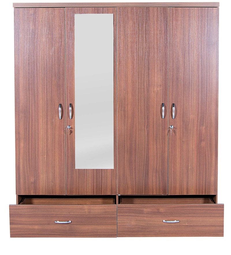 Wardrobe: Walnut Colour with Ultima Four Door Wardrobe With Mirror
