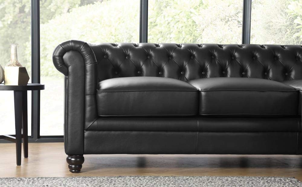 L Shape Sofa Set:- Chesterfield Corner Leatherette Sofa Set (Black)