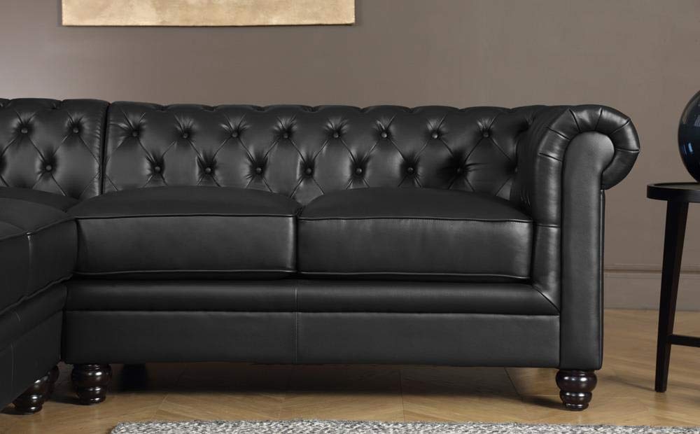 L Shape Sofa Set:- Chesterfield Corner Leatherette Sofa Set (Black)