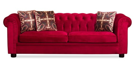3 Seater Sofa Set:- Velvet Fabric Sofa (Cherry Red)