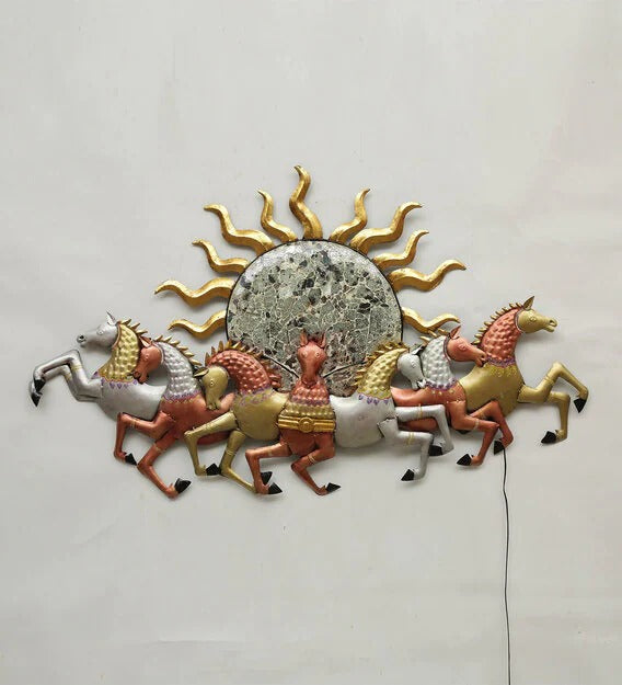 Wall Art Iron 7 Running Horse Wall Art With LED In Copper