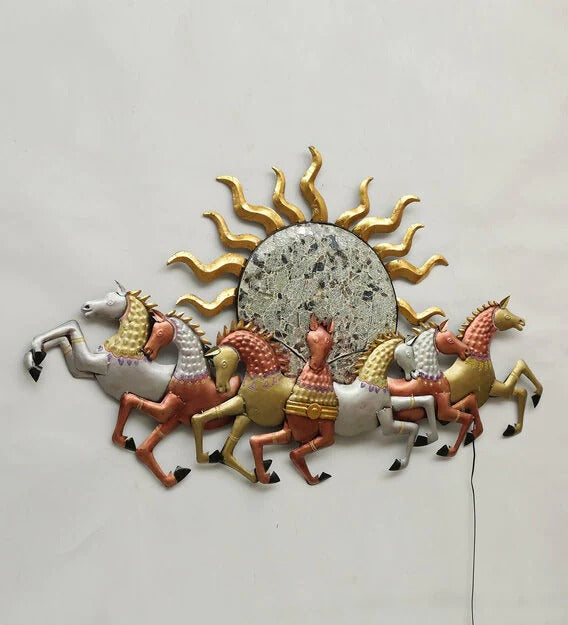 Wall Art Iron 7 Running Horse Wall Art With LED In Copper