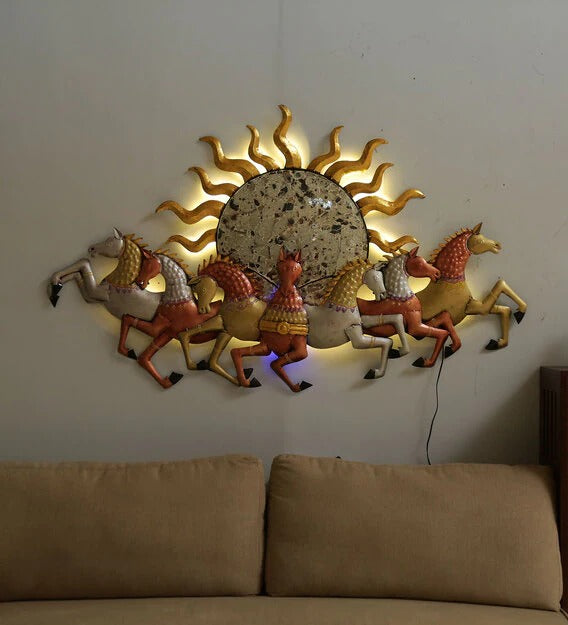 Wall Art Iron 7 Running Horse Wall Art With LED In Copper
