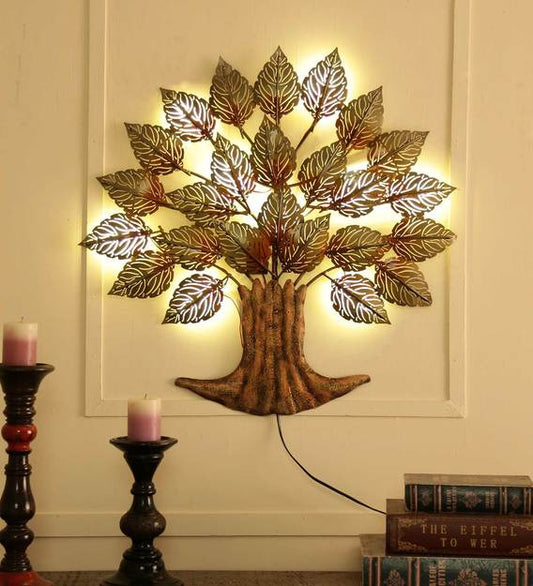 Wall Art: Iron Decorative Tree Wall Art With LED In Brown