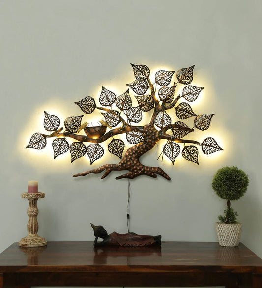 Wall Art: Iron Decorative Tree Wall Art With LED In Brown