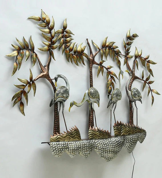 Wall Art Iron Group Of Swan Wall Art With LED In Brown