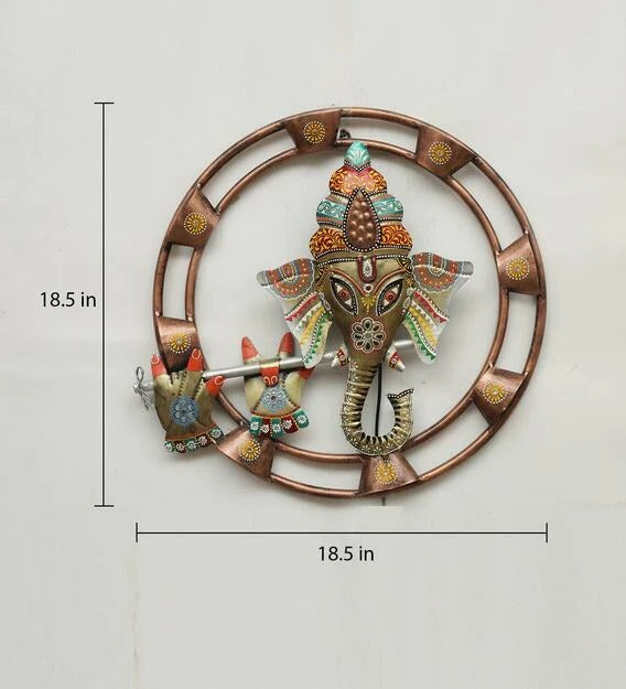 Wall Art : Iron Lord Ganesha Wall Art With LED In Multicolour