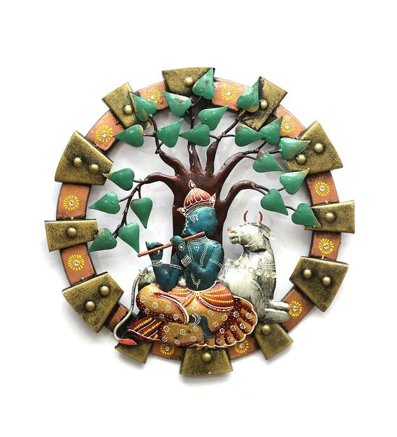 Wall Art: Iron Lord Krishna Wall Art In Multicolour