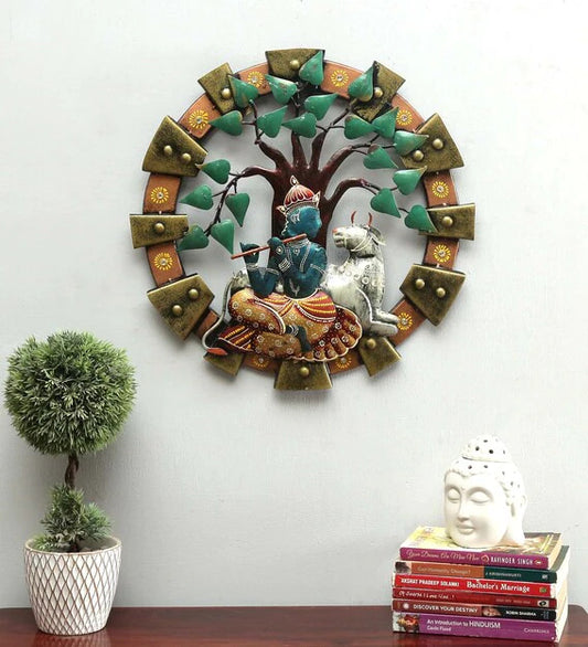 Wall Art: Iron Lord Krishna Wall Art In Multicolour