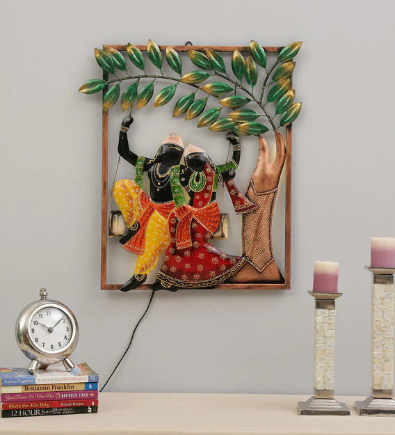 Wall Art: Iron Lord Krishna Wall Art With LED In Multicolour