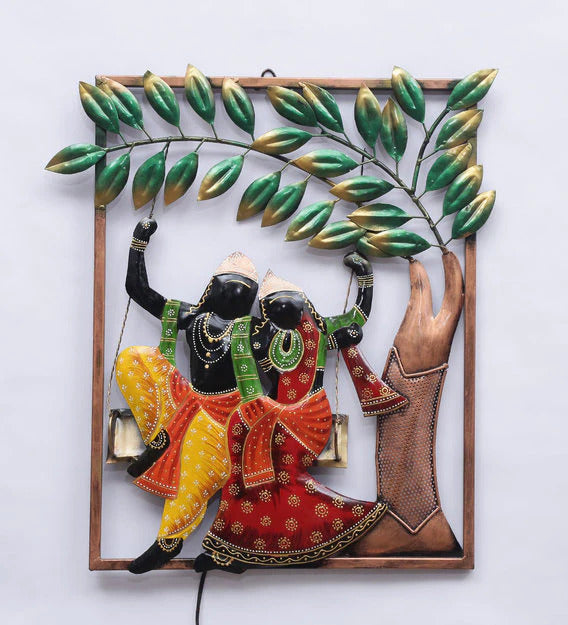 Wall Art: Iron Lord Krishna Wall Art With LED In Multicolour