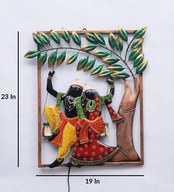 Wall Art: Iron Lord Krishna Wall Art With LED In Multicolour
