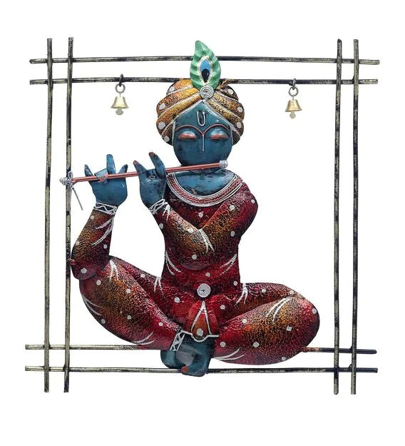 Wall Art: Iron Lord Vishnu Wall Art In Maroon Color
