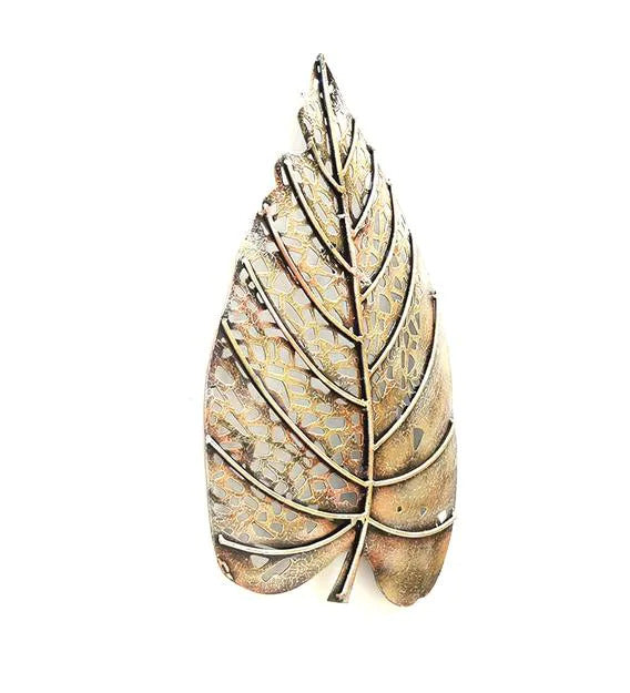 Wall Art: Iron Peepal Leaf Wall Art With LED In Copper