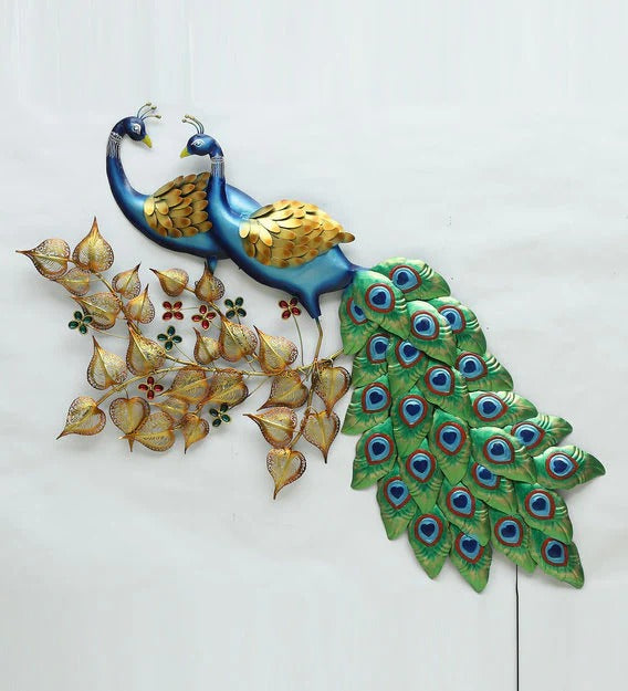 Wall Art : Iron Peocock Wall Art With LED In Blue
