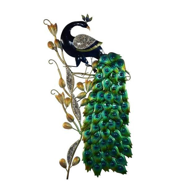 Wall Art Iron Peocock Wall Art With LED In Green
