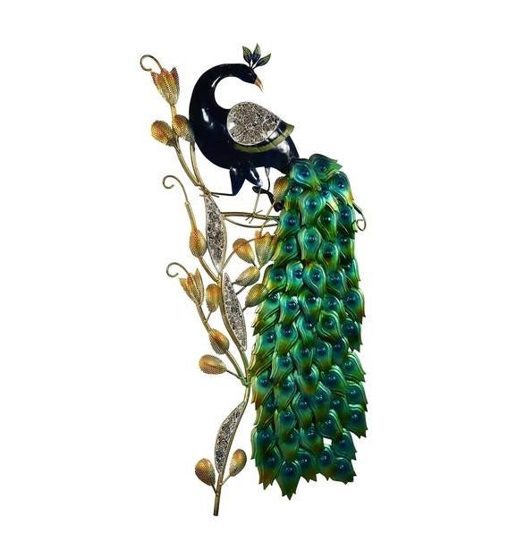 Wall Art Iron Peocock Wall Art With LED In Green
