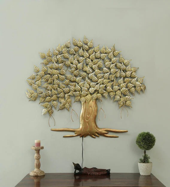Wall Art : Iron Piple Tree Wall Art With LED In Gold