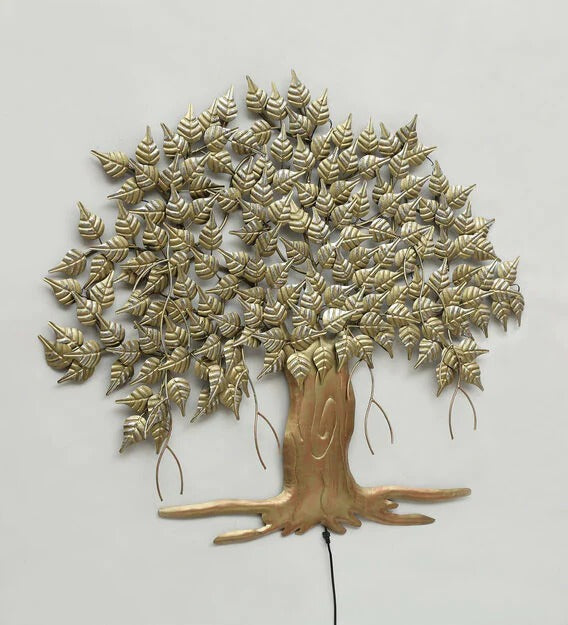 Wall Art : Iron Piple Tree Wall Art With LED In Gold
