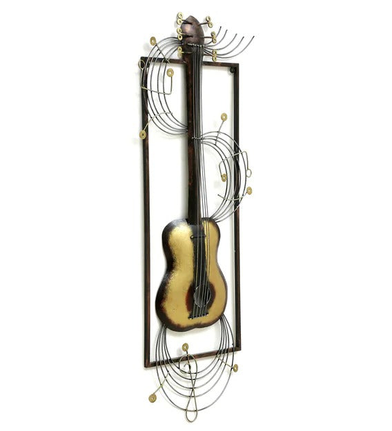 Wall Art Wrought Iron Framed Guiter Wall Art In Gold