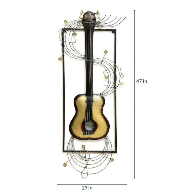Wall Art Wrought Iron Framed Guiter Wall Art In Gold