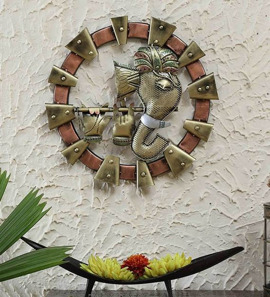 Wall Art : Wrought Iron Lord Ganesha Wall Art In Brown