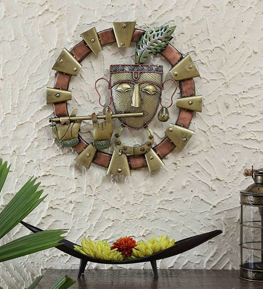 Wall Art: Wrought Iron Lord Krishna With Flute Wall Art In Brown