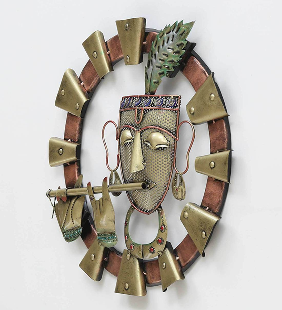 Wall Art: Wrought Iron Lord Krishna With Flute Wall Art In Brown
