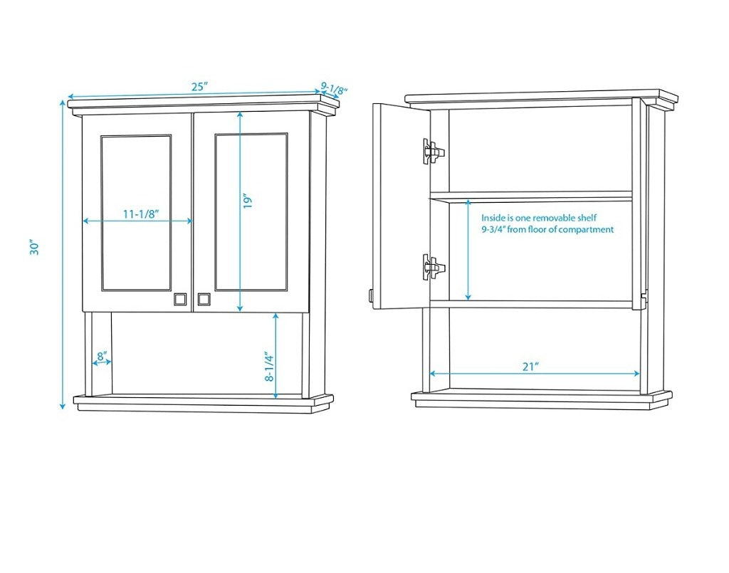 Wall Cabinets 25 W x 30 H x 9.125 D Solid Wood Wall Mounted Bathroom Cabinet