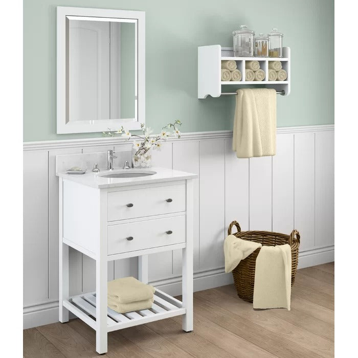Wall Cabinets: 2 Piece Shelf with Towel Bar Bathroom Cabinet