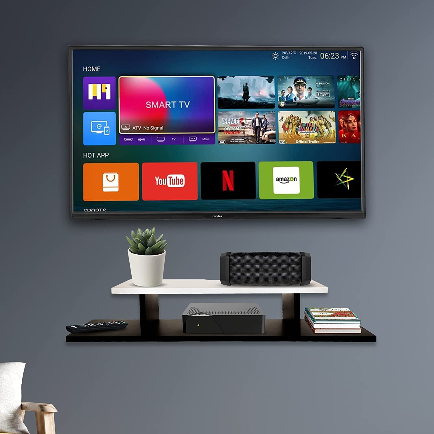 Wall Mount TV Unit: TV Unit And Set Top Box Shelf Stand