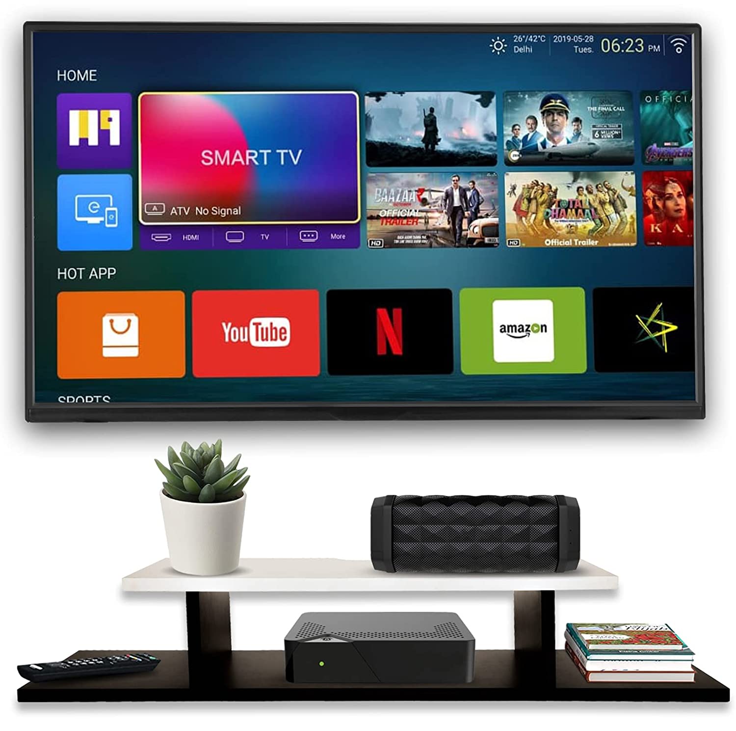 Wall Mount TV Unit: TV Unit And Set Top Box Shelf Stand