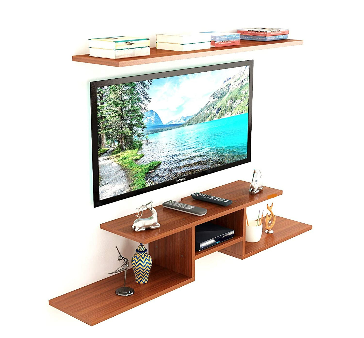 Wall Mount TV Unit: Wooden Wall TV Unit(Walnut)