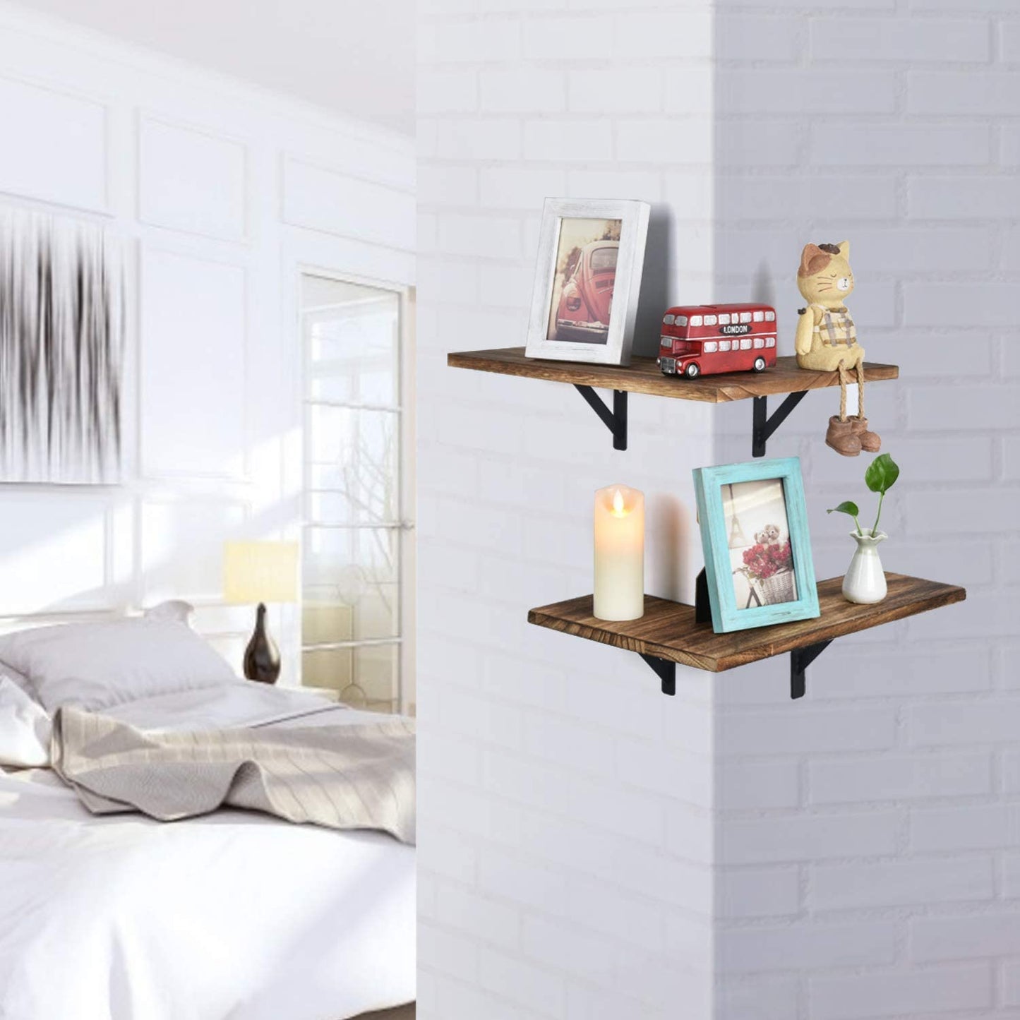Wall Shelves Bedroom Living Room Bathroom Kitchen Set of 2 Carbonized Black