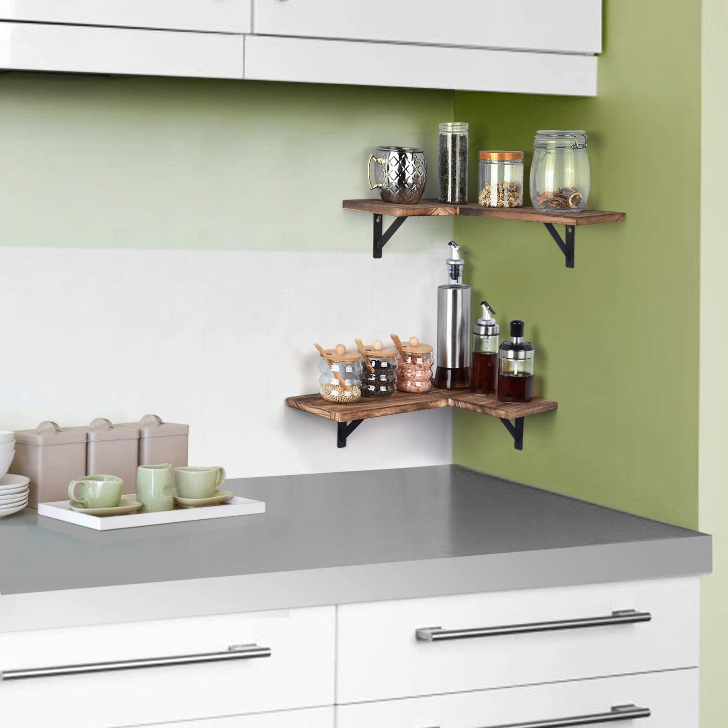 Wall Shelves Bedroom Living Room Bathroom Kitchen Set of 2 Carbonized Black