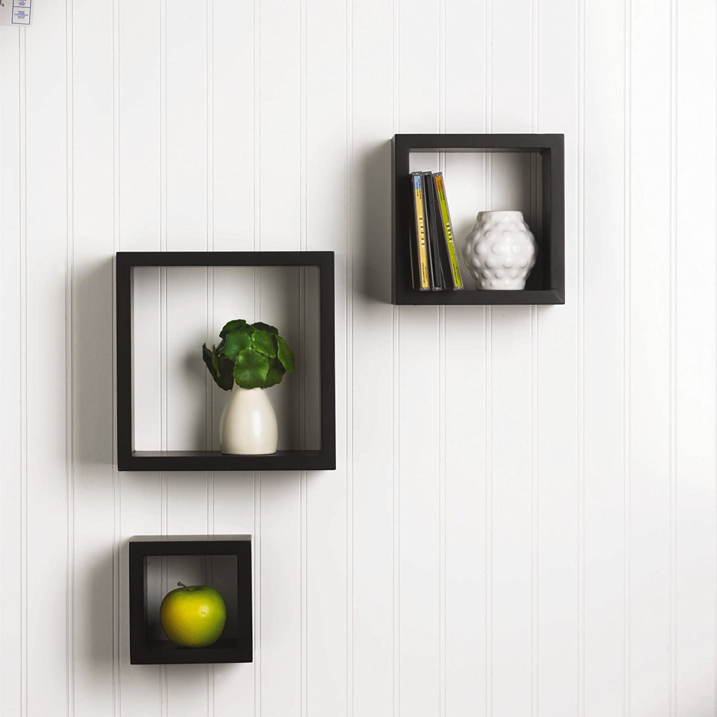 Wall Shelves Bedroom, Living Room, Bathroom, Kitchen - Wood, Set of 3, Black