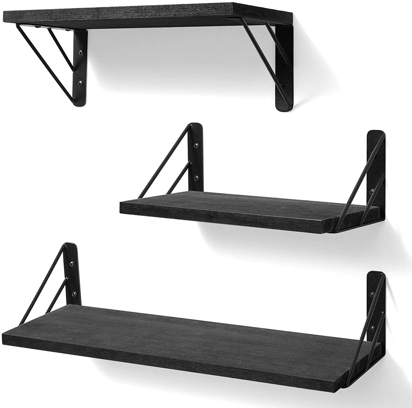 Wall Shelves: Decor Set of 3 for Bedroom, Bathroom, Living Room, Kitchen, Office, Laundry Room (Black)
