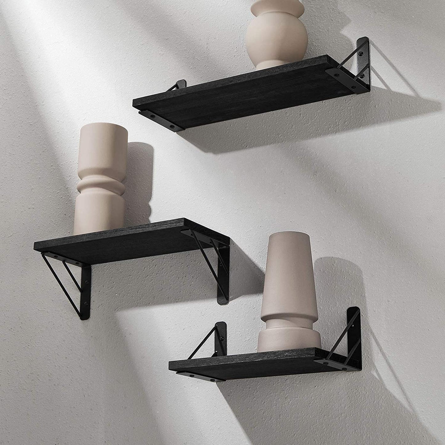 Wall Shelves: Decor Set of 3 for Bedroom, Bathroom, Living Room, Kitchen, Office, Laundry Room (Black)