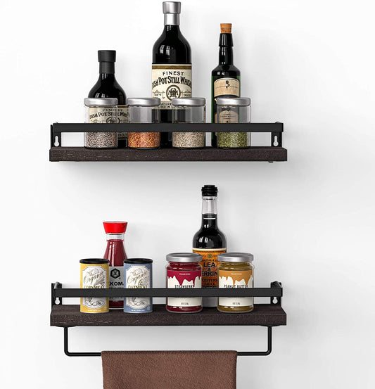 Wall Shelves Decorative Storage Shelf with Removable Towel Holder Dark Brown