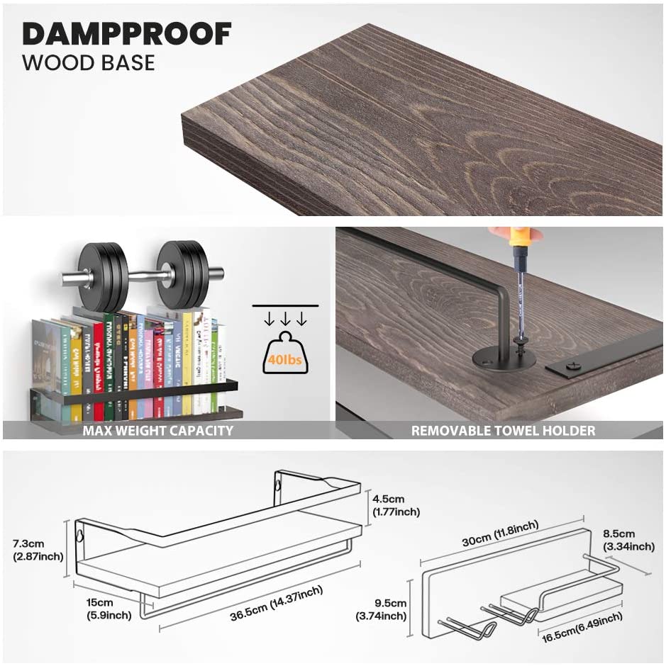 Wall Shelves: Holder for Bathroom, Kitchen & Bedroom - Set of 3 Shelves