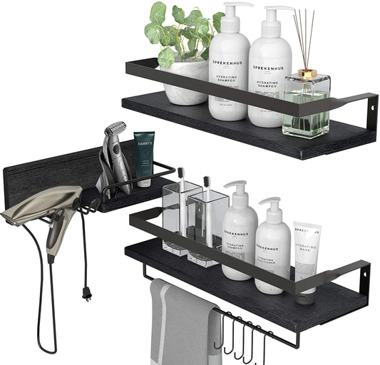 Wall Shelves: Holder for Bathroom, Kitchen & Bedroom - Set of 3 Shelves