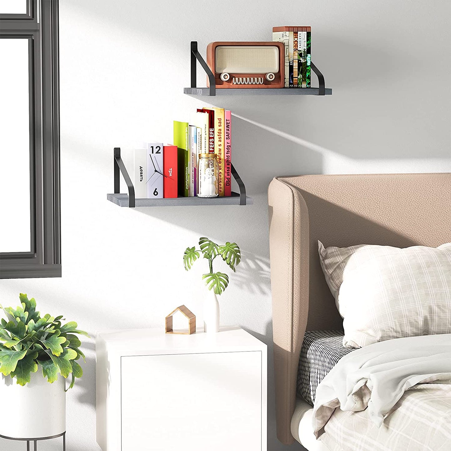 Wall Shelves: Kitchen Living Room Bathroom Bedroom Set of 2 Black