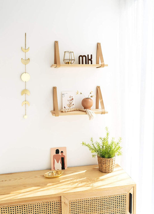 Wall Shelves: Leatherette Strap Swing Organizer, Set of 2